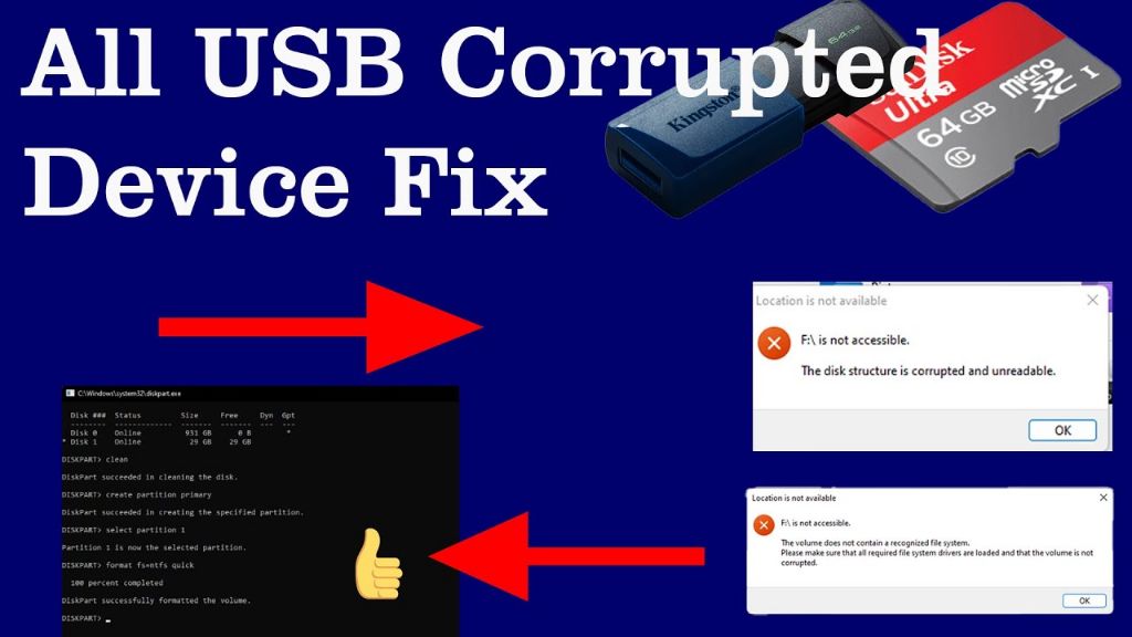 How do I force a corrupted USB drive to format