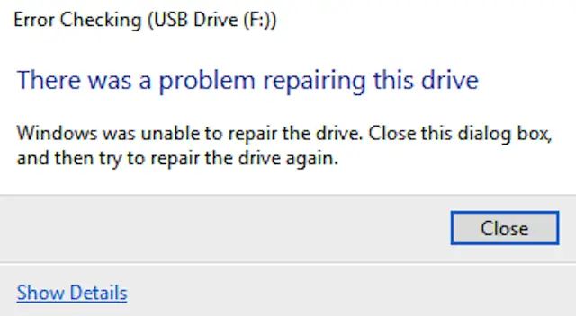 Why was Windows unable to repair the drive