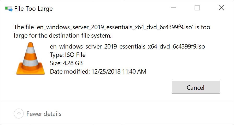 When using a target drive that is FAT32 formatted What is the maximum size limitation for split files