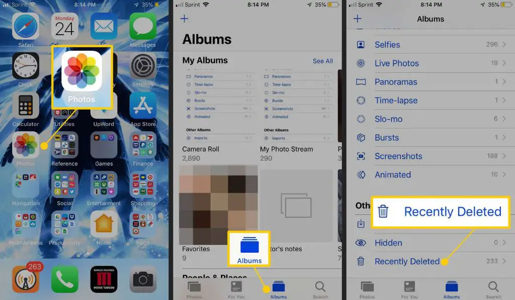 How do I see my deleted photos iPhone
