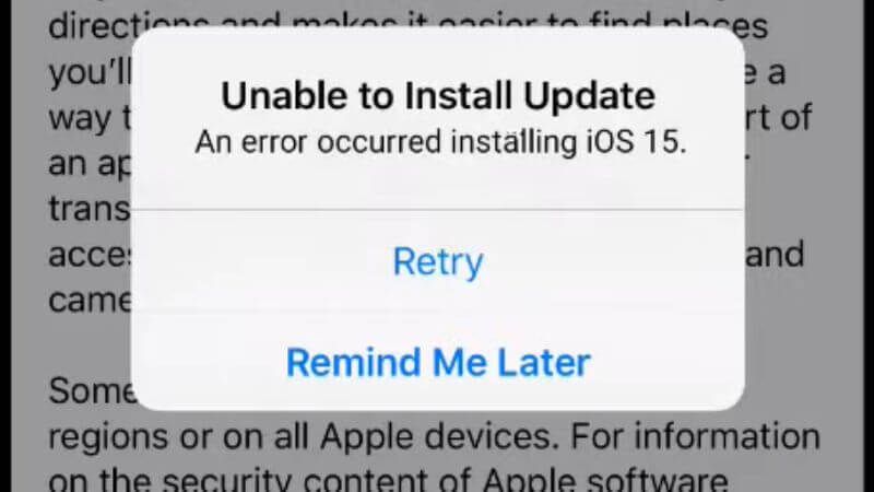 Why is there an error installing iOS 15