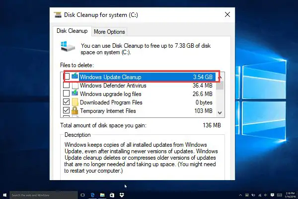 Why is my Windows update Cleanup not deleting