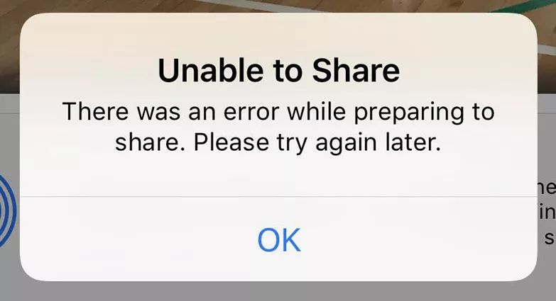 How do I fix error while preparing to share my iPhone