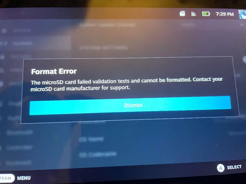 What does format error microSD card failed validation tests and Cannot be formatted contact your microSD card manufacturer for support