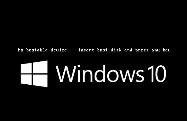 What does no bootable device mean Windows 10