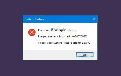 What is error 0x80070057 parameter incorrect