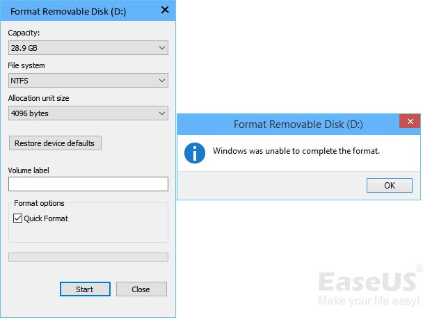 How do I format a USB that won't format