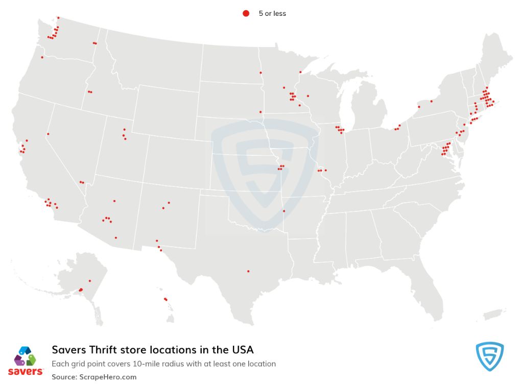 How many locations of Savers are there