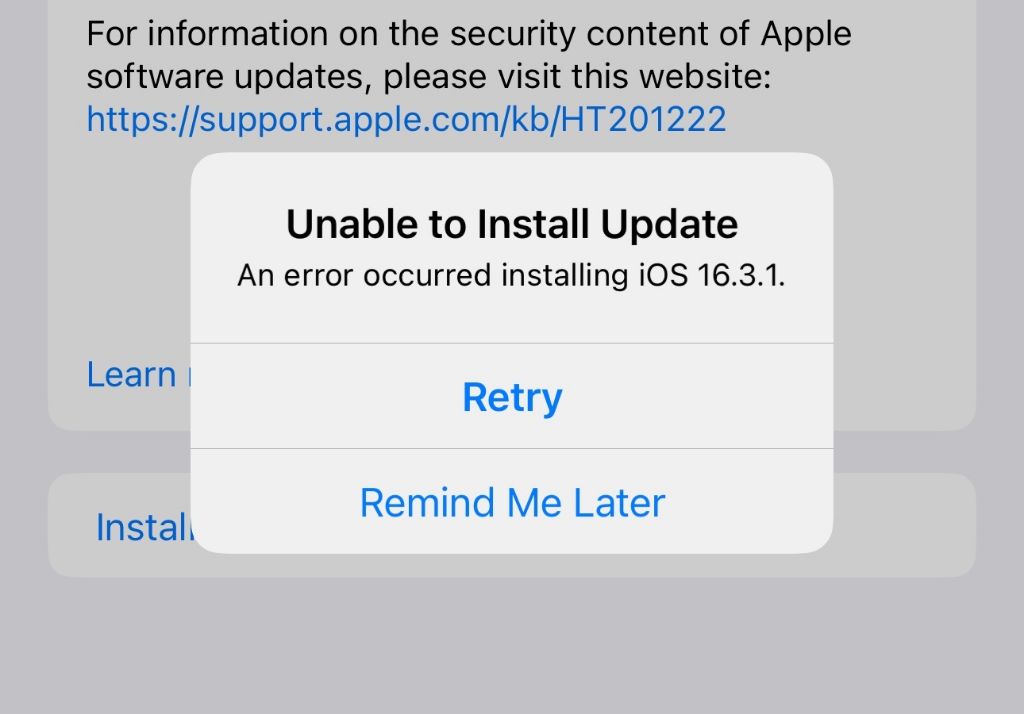 Why does my iPhone say unable to install update
