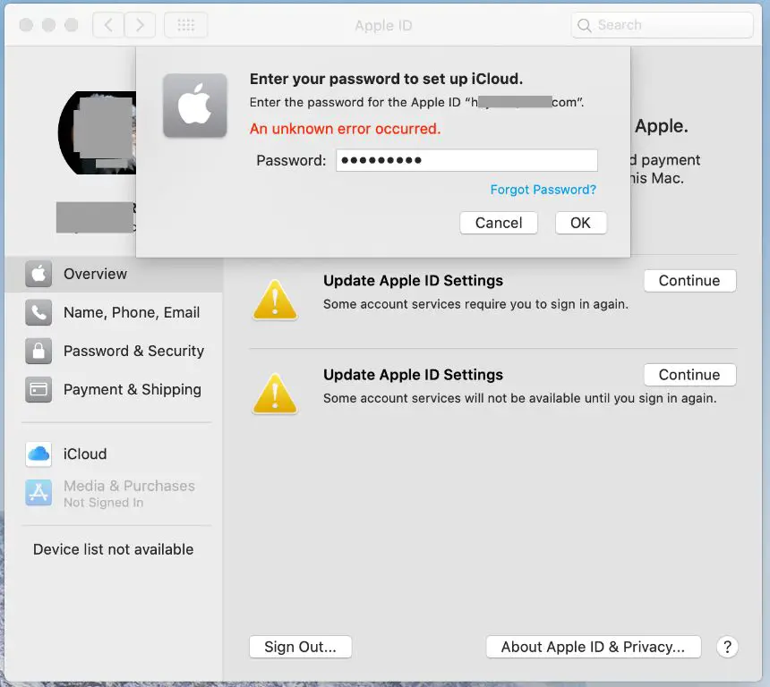 Why is my Apple ID saying an unknown error occurred