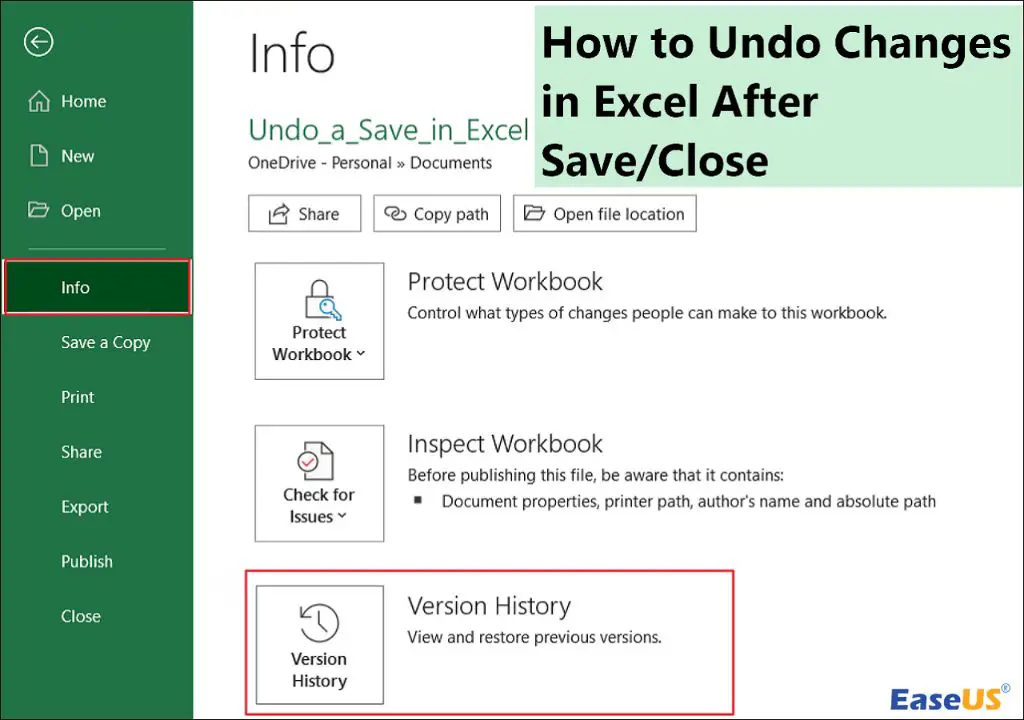 How do you undo changes in Excel after save and close