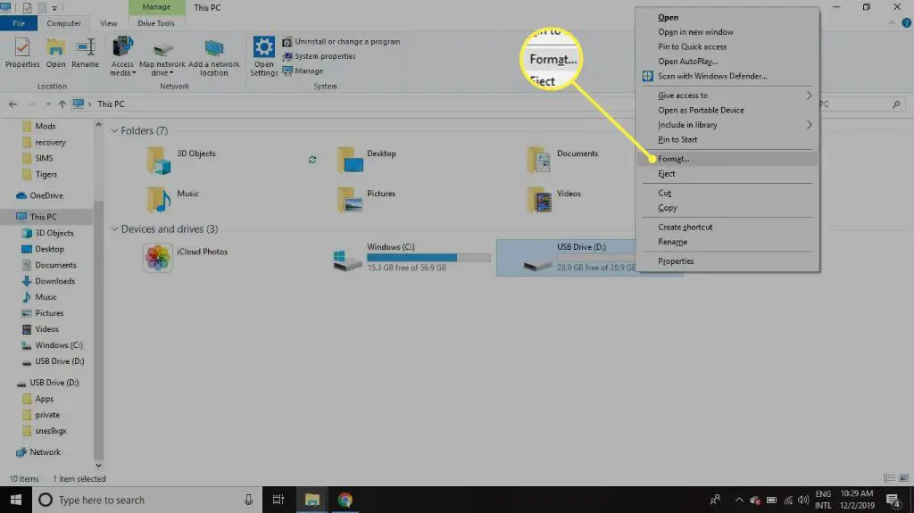 How do I format my SD card in Windows 10