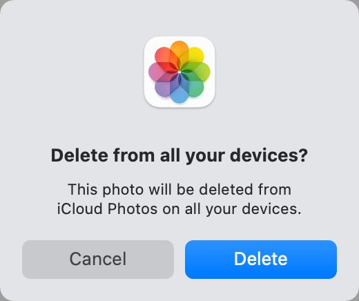 What does it mean when it says that a photo will be deleted from iCloud on all devices
