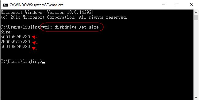 How do I check my hard drive size in command prompt