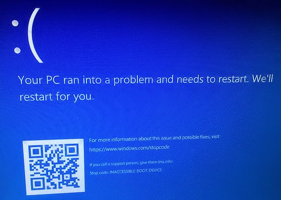 How do I fix inaccessible boot device in Windows 10