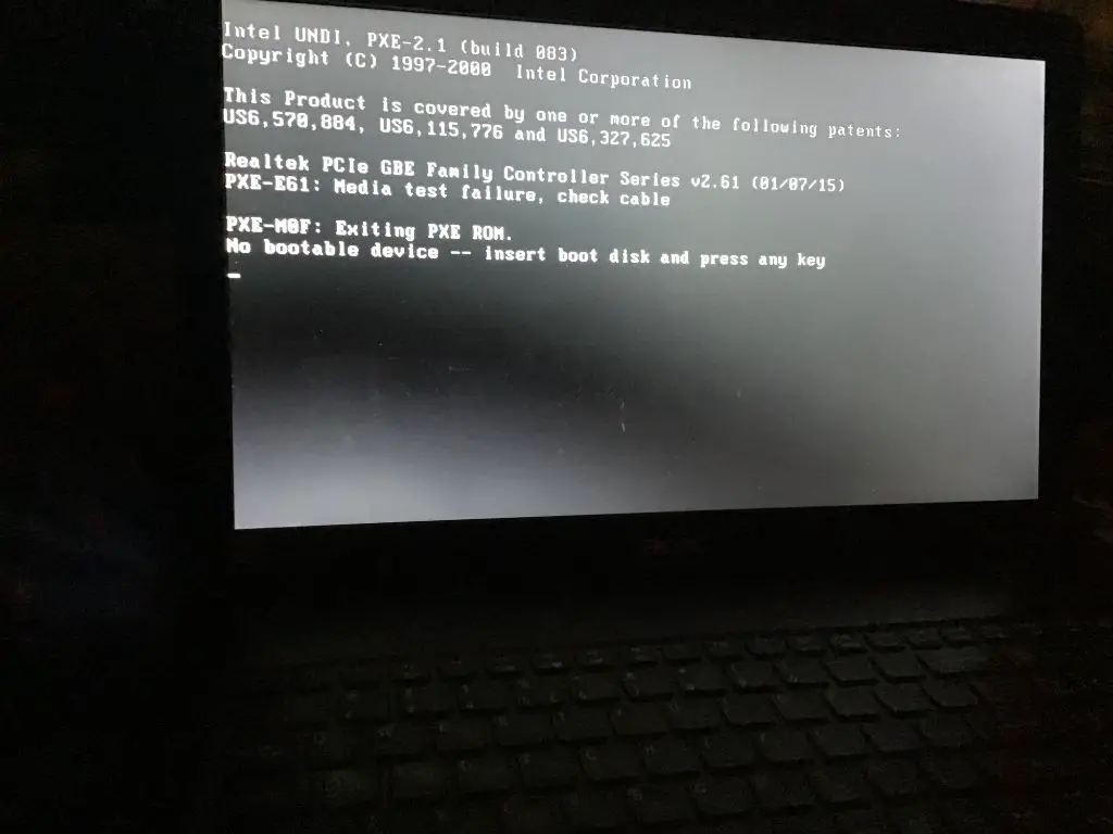 Why is my laptop saying insert boot disk and press any key