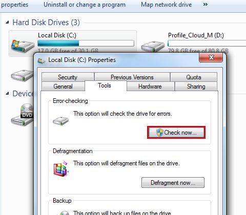 How do I fix hard drive errors in Windows 7