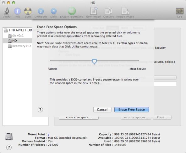 How do I secure erase free space on OSX
