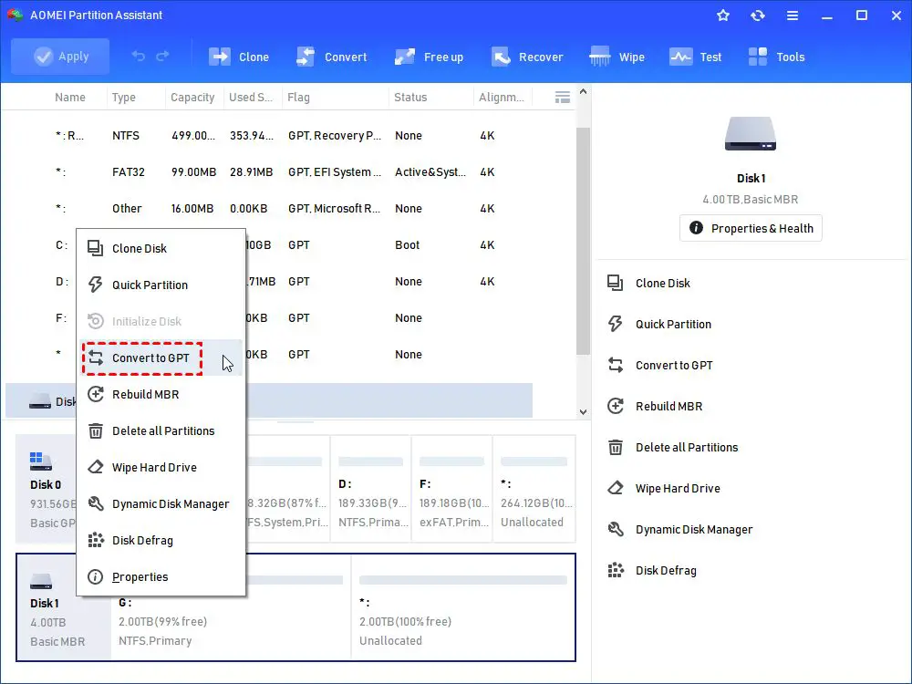 What type of partition table must be used if the hard disk size is 4TB