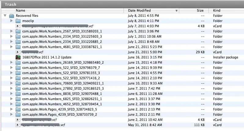 What are the recovered files in Mac Trash from