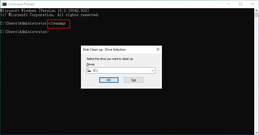 How do I run Disk Cleanup as command