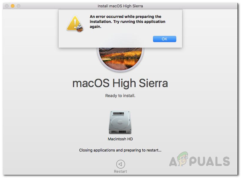 How to fix an error occurred while preparing the installation on Mac