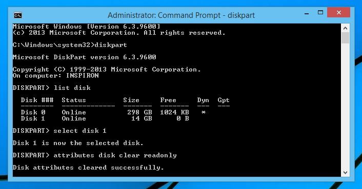 How do I turn off write protection in command prompt