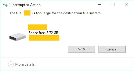 How do I fix file too large for destination