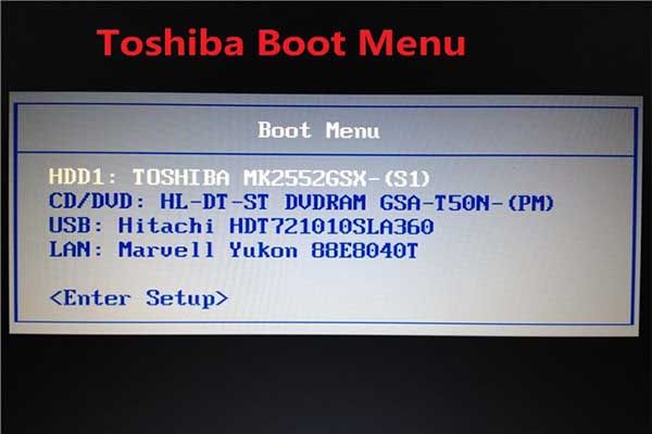 What is the boot menu key for Toshiba Satellite