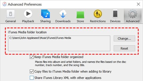 How do I change the location of my iTunes Music files