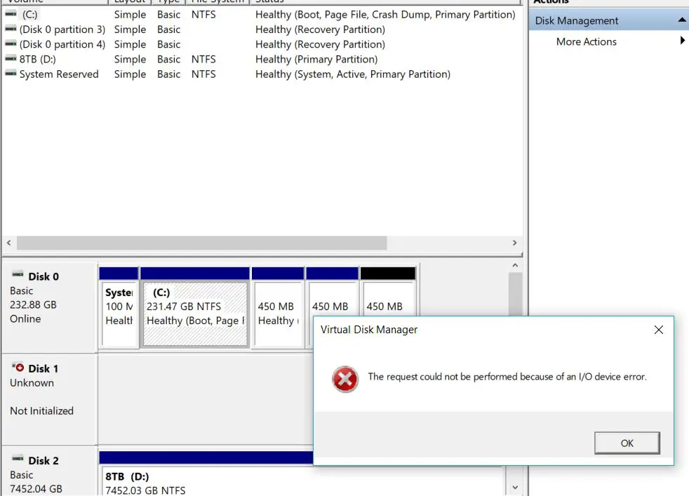 How do I fix my external hard drive is not initialized with an IO device error