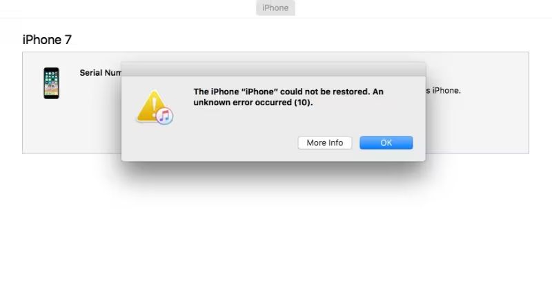 What does unknown error 10 mean when restoring iPhone