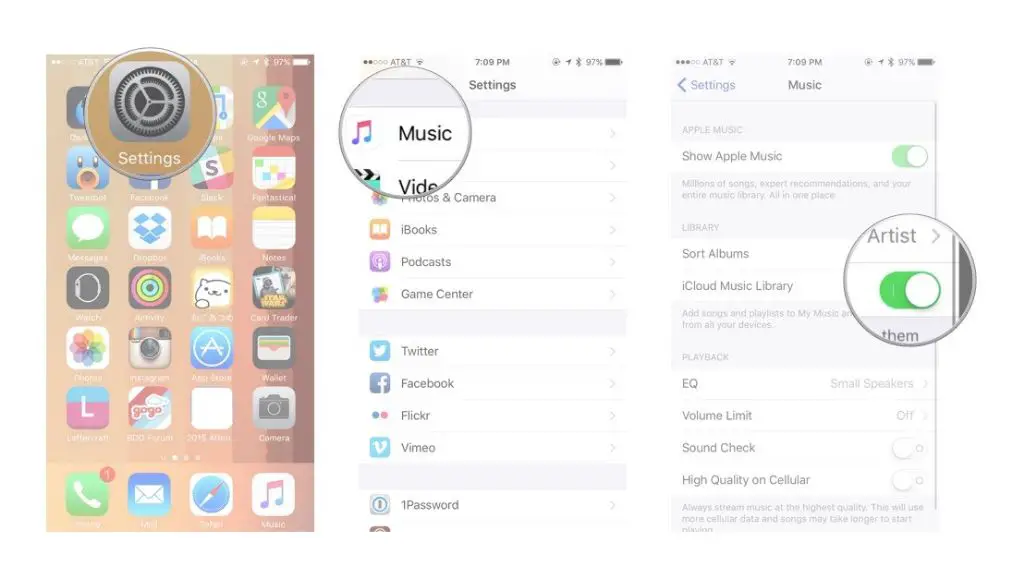How do I get Apple Music to use iCloud storage