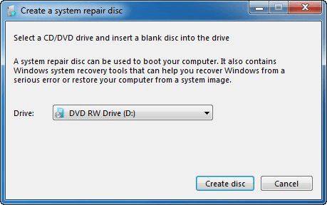 Can I create a system repair disk to a USB drive