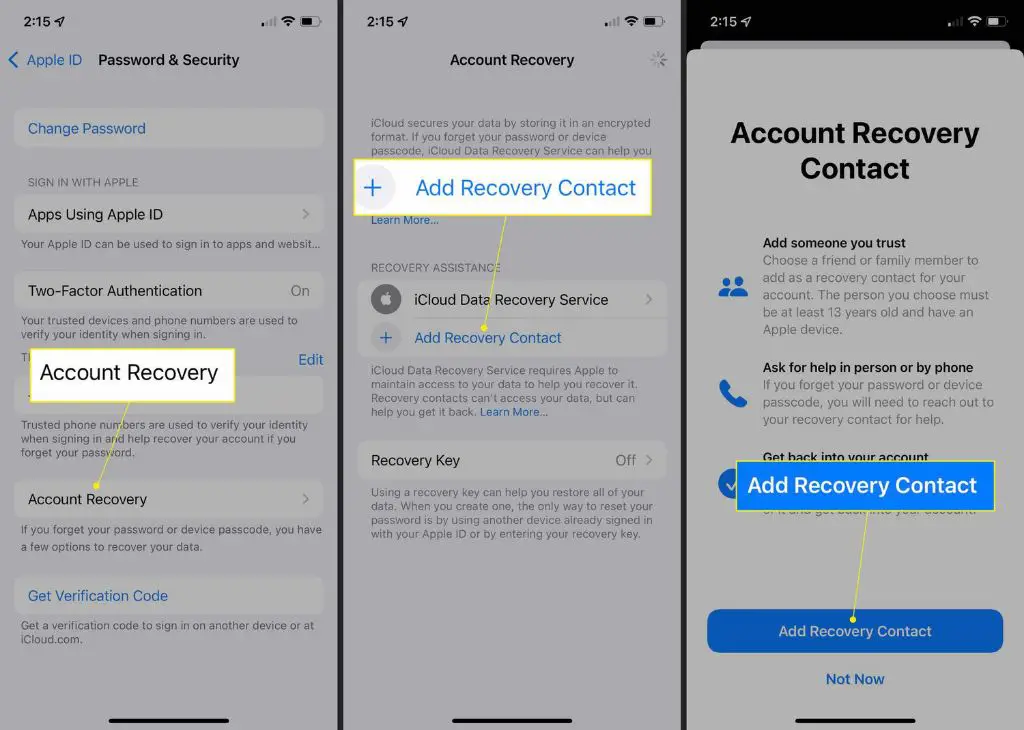 How do I initiate Apple account recovery