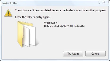 How do I delete a folder that is already in use