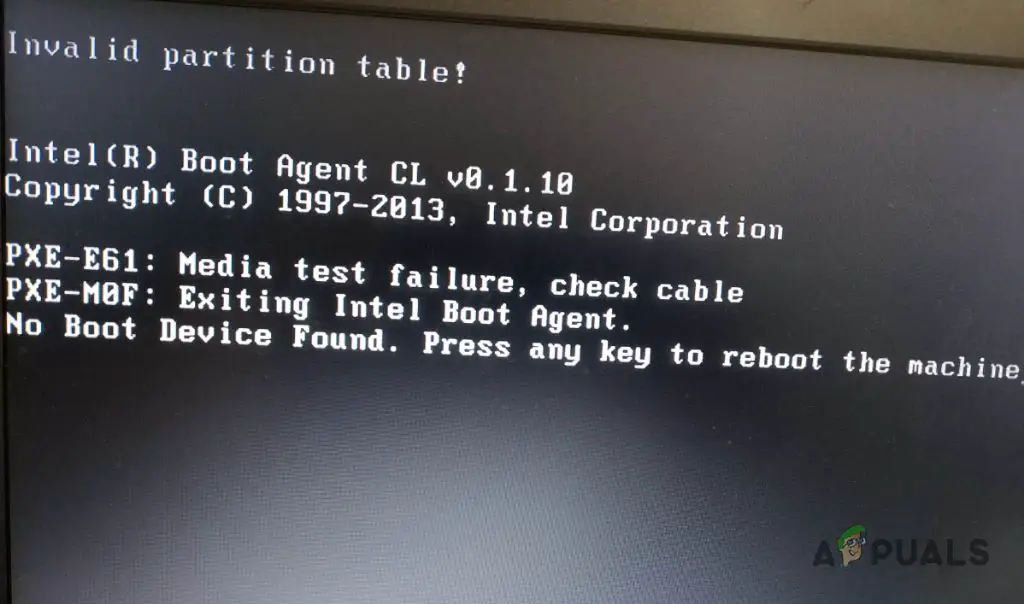 Why does boot from USB say invalid partition table