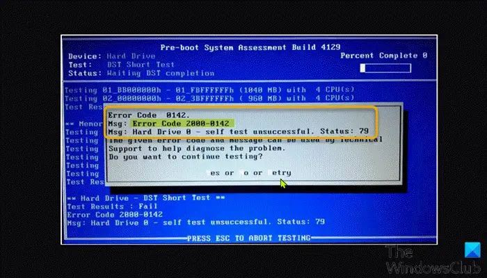 What is error 0142 on Dell hard drive