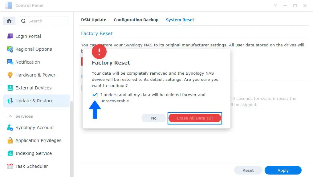 Does resetting Synology wipe data