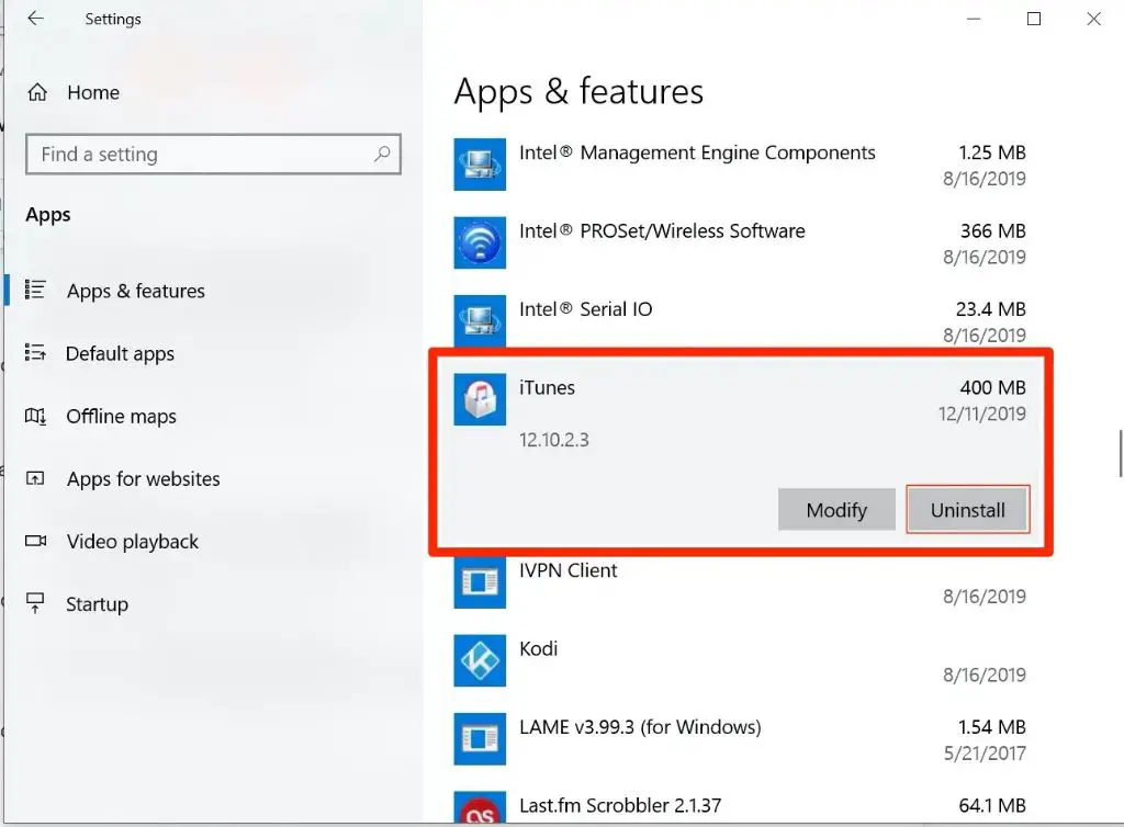 How do I remove old iTunes from Windows 10