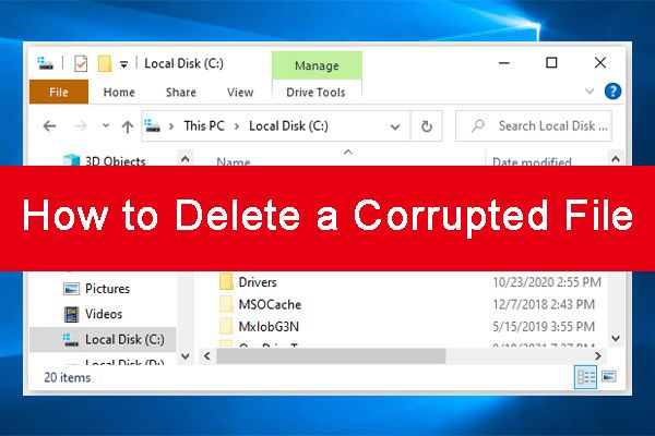 How do I force delete a corrupted folder on my external hard drive
