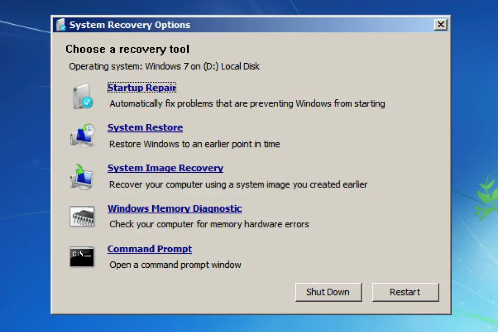 How do I fix system recovery options