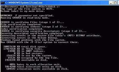 What command prompt do you use to determine if a drive has bad sectors