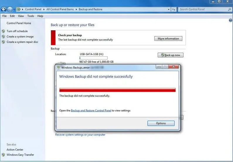 Why does my Windows 7 backup keep failing