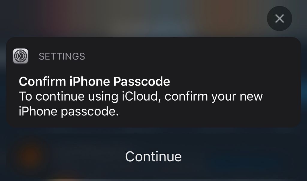 How do I confirm my iPhone passcode to continue using iCloud