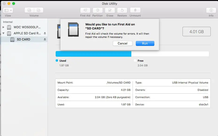 How do I restore my SD card from Disk Utility