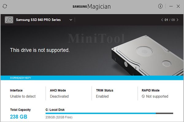 Why is Samsung Magician not picking up drive