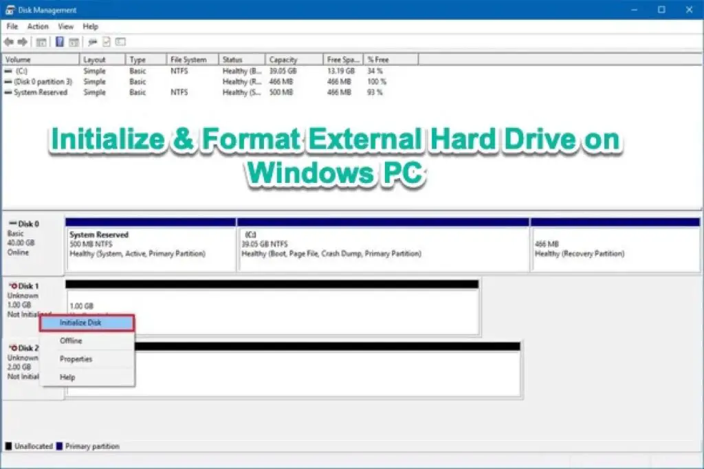 How do I initialize and format a new hard drive