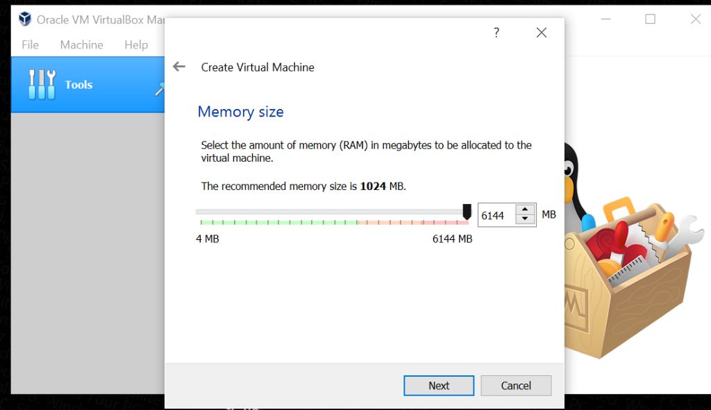 How much memory does VirtualBox use