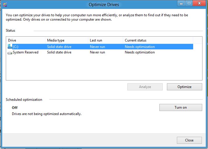 What does optimize and defragment drive do for SSD